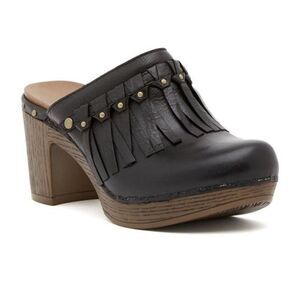 DANSKO ' DENI ' LEATHER MULES FRINGE STUDDED BLOCK HEEL CLOGS -Sz 11.5